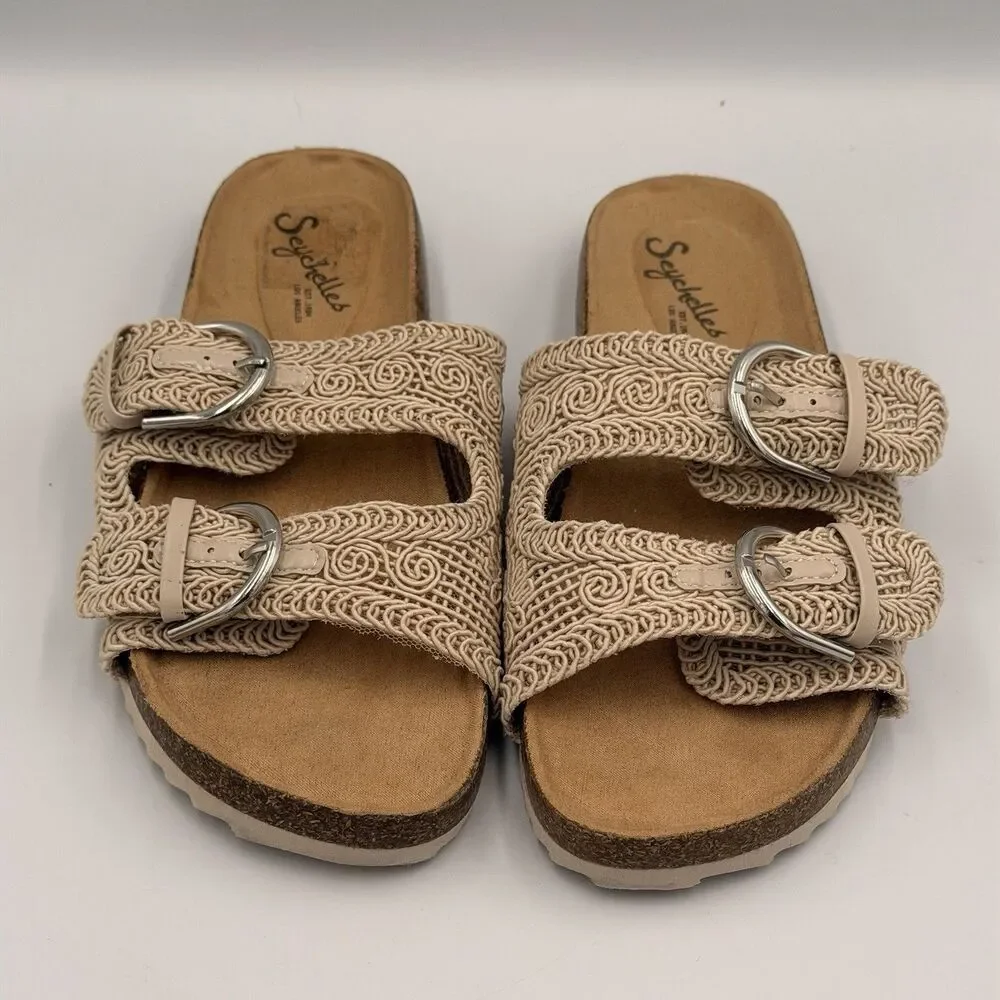 Seychelles Nani Woven Buckle Slide Sandals Women’s 7.5 Beige Boho Cork